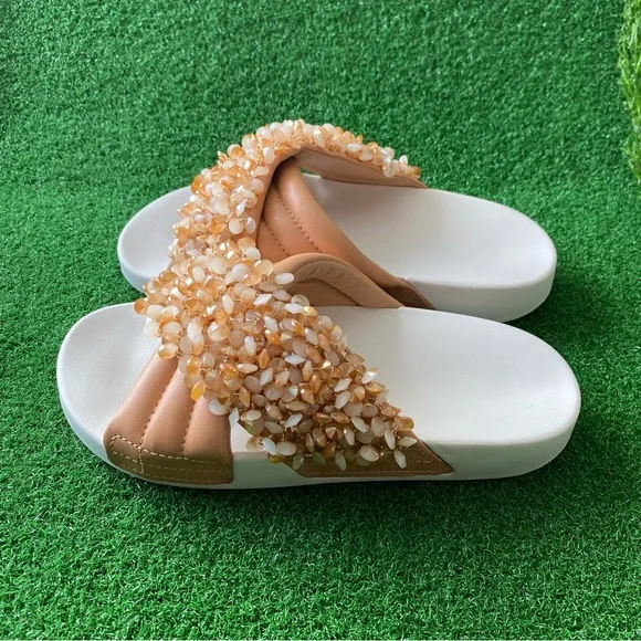 TORY BURCH LOGAN EMBELLISHED SLIDE SANDALS Sz 7 Women’s - Picture 5 of 7